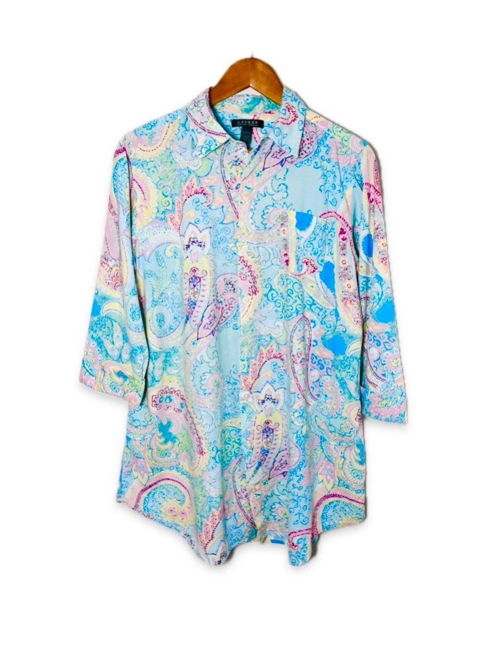 Lauren Ralph Lauren Vibrant Paisley Button-Down Shirt 100% Cotton Size M